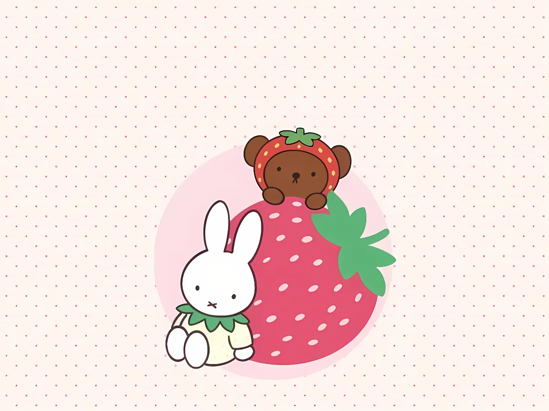 2k米菲兔壁纸｜浅粉波点背景图片 - 可爱草莓小熊「哲风壁纸」