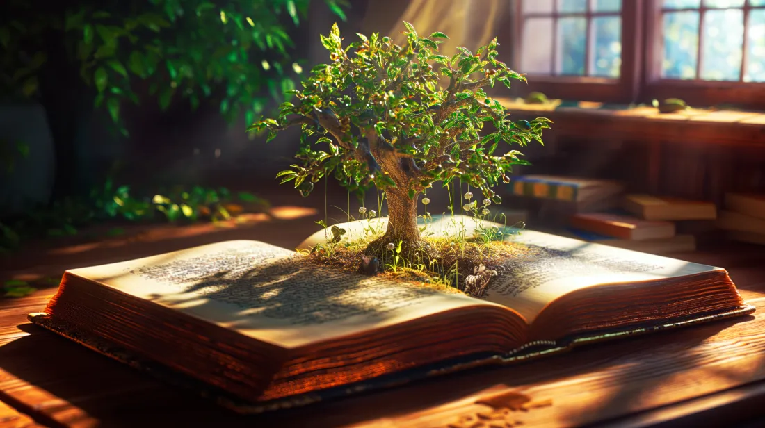 6k书中树壁纸｜暖光木质窗台背景图片 - 创意治愈「哲风壁纸」