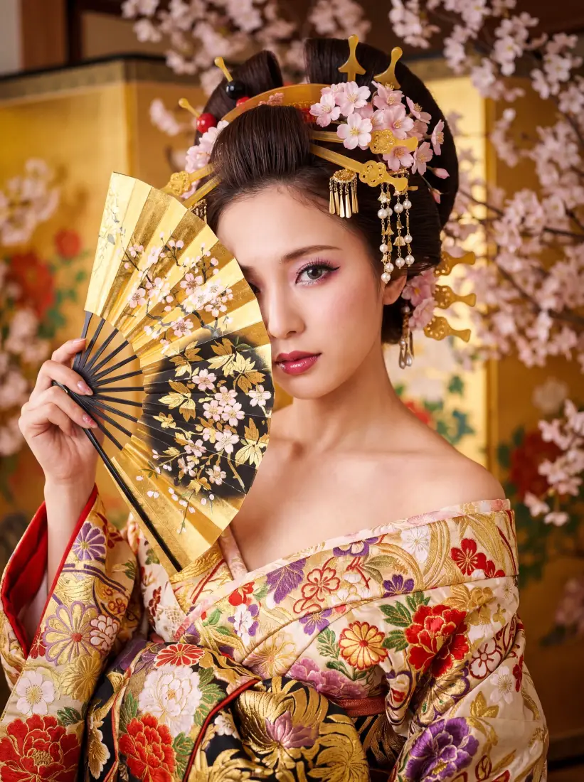 艺伎花魁手机壁纸｜和风樱花背景图片 - 日系写真「哲风壁纸」