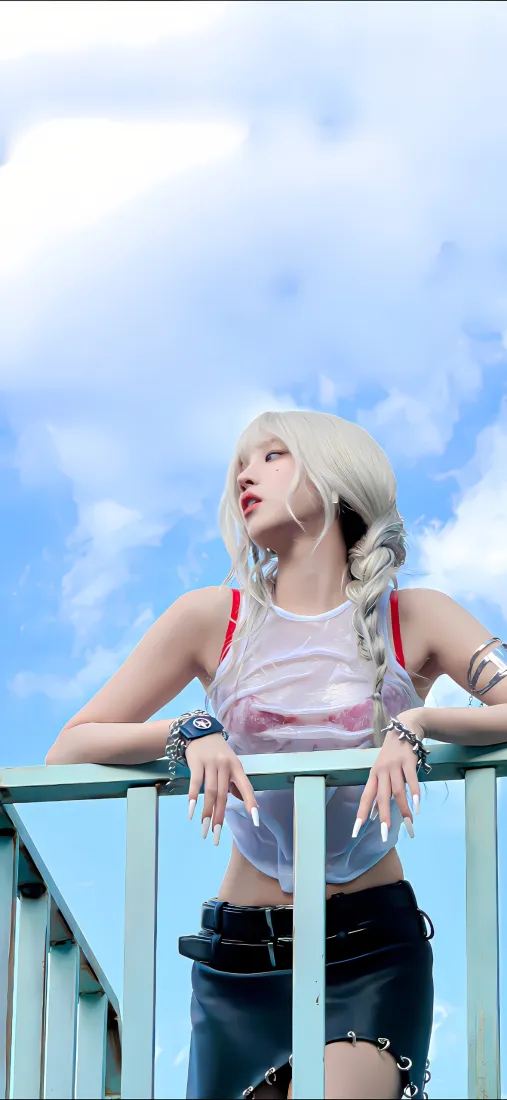 宋雨琦手机壁纸｜天台背景图片 - 甜酷金发写真「哲风壁纸」