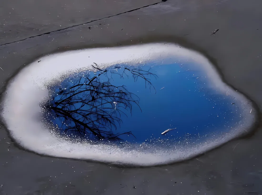 2k水坑壁纸｜蓝天树枝倒影背景图片 - 冬日户外街景「哲风壁纸」