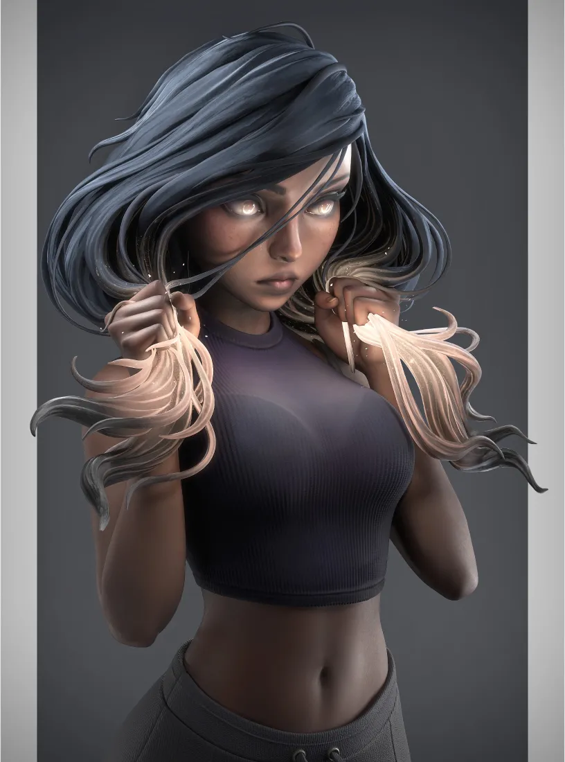 二次元长发手机壁纸｜深色背景图片 - 发光眼人像「哲风壁纸」