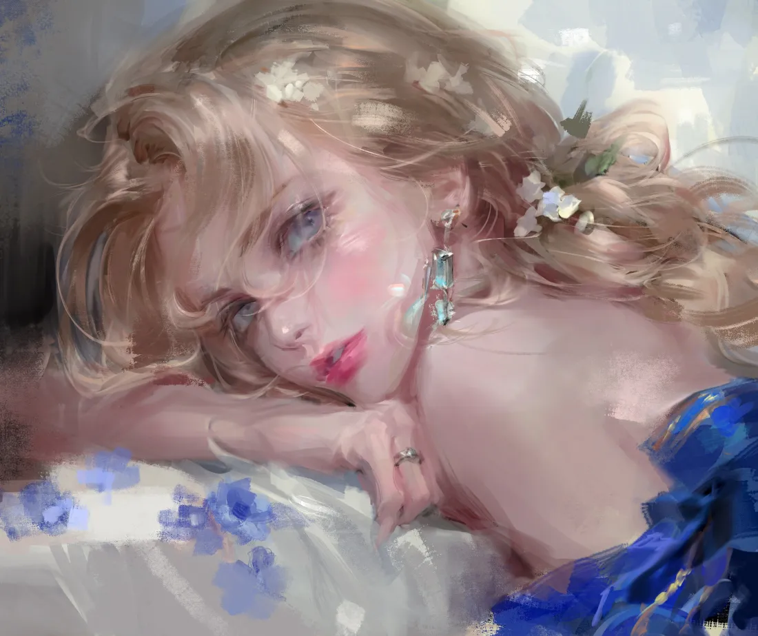 3k金发蓝眼少女壁纸｜清新休闲背景图片 - 慵懒优雅「哲风壁纸」