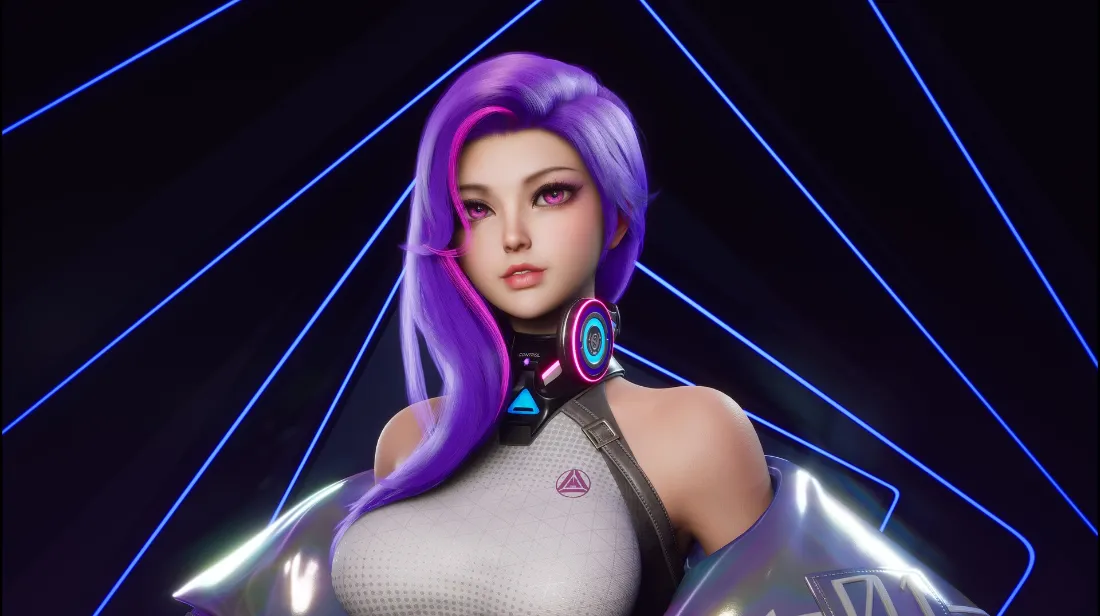 2k紫发赛博御姐壁纸｜未来风背景图片 - 舞台「哲风壁纸」