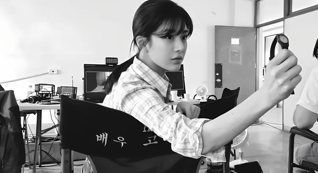 2k金允贞壁纸｜韩国明星背景图片 - 黑白对镜自拍「哲风壁纸」