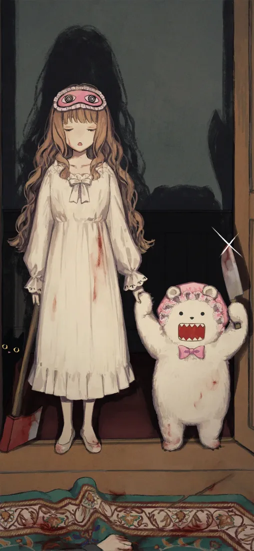 诡异女孩手机壁纸｜暗黑背景图片 - 惊悚插画「哲风壁纸」