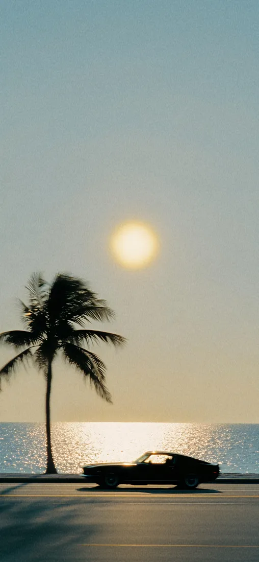 落日海滩手机壁纸｜滨海背景图片 - 公路轿车「哲风壁纸」