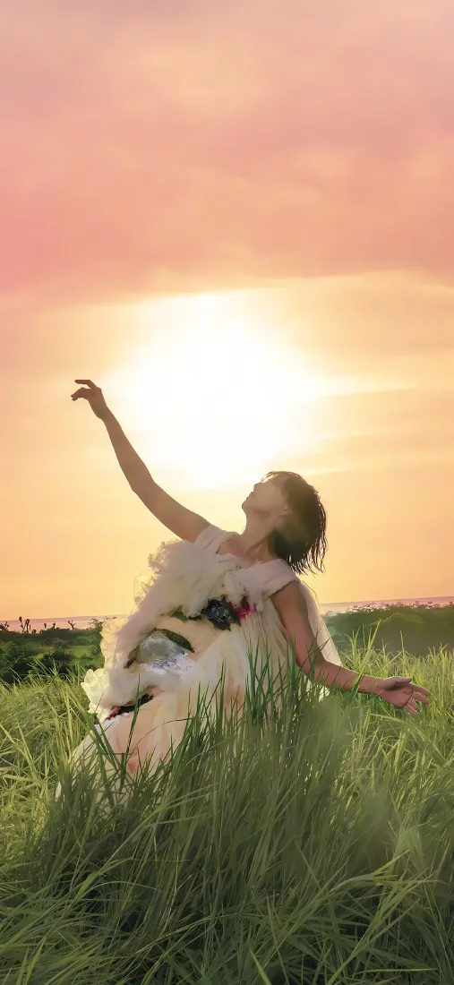 孙燕姿手机壁纸｜草地背景图片 - 落日黄昏「哲风壁纸」