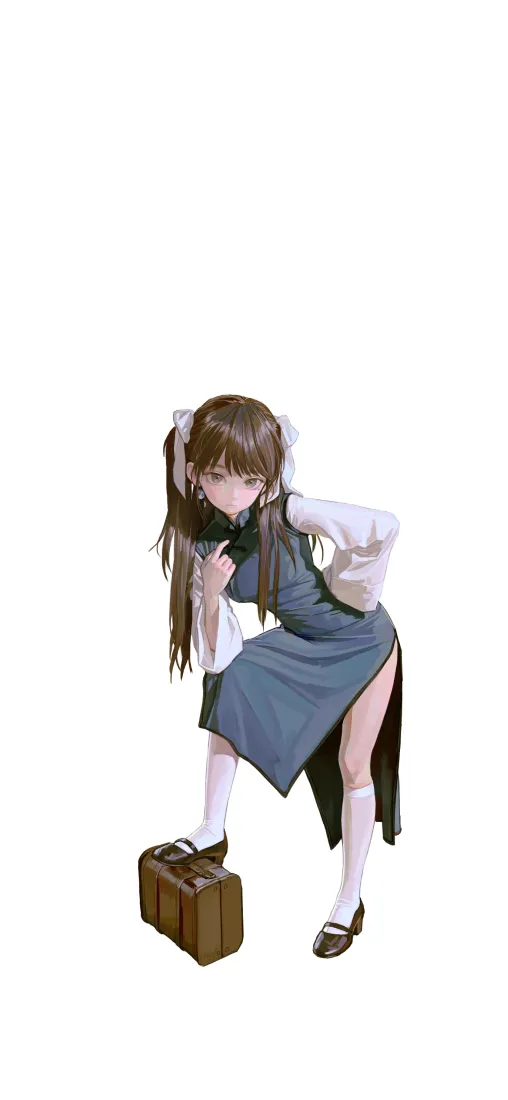 药指手机壁纸｜简约背景图片 - 二次元少女行李箱「哲风壁纸」