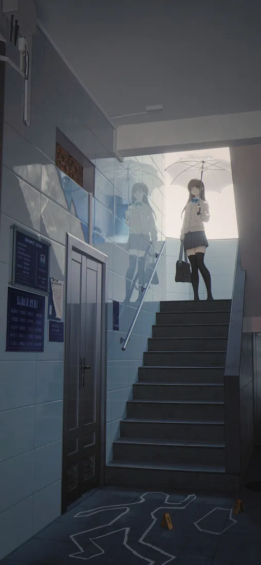 jk女孩手机壁纸｜楼梯间背景图片 - 悬疑案发现场「哲风壁纸」