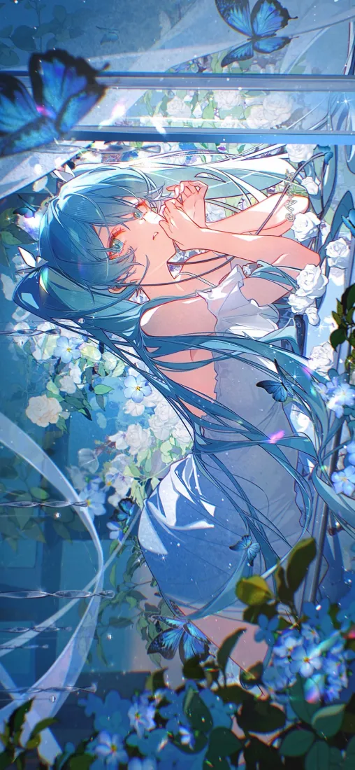 初音未来手机壁纸｜蓝蝴蝶背景图片 - 清新花境「哲风壁纸」