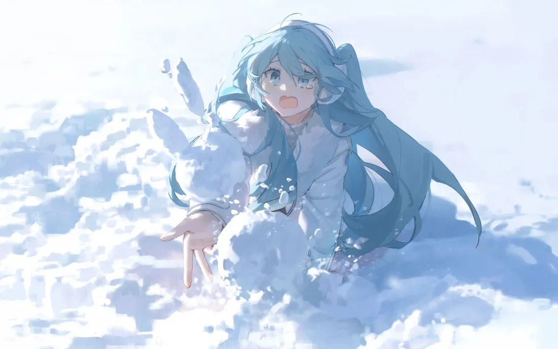 4k初音壁纸｜雪地背景图片 - 蓝发二次元少女「哲风壁纸」