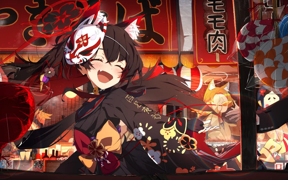 4k狐耳少女壁纸｜日式市集背景图片 - 笑颜二次元「哲风壁纸」