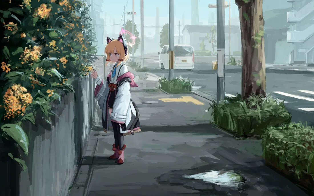 4k猫耳少女壁纸｜城市街景背景图片 - 二次元「哲风壁纸」