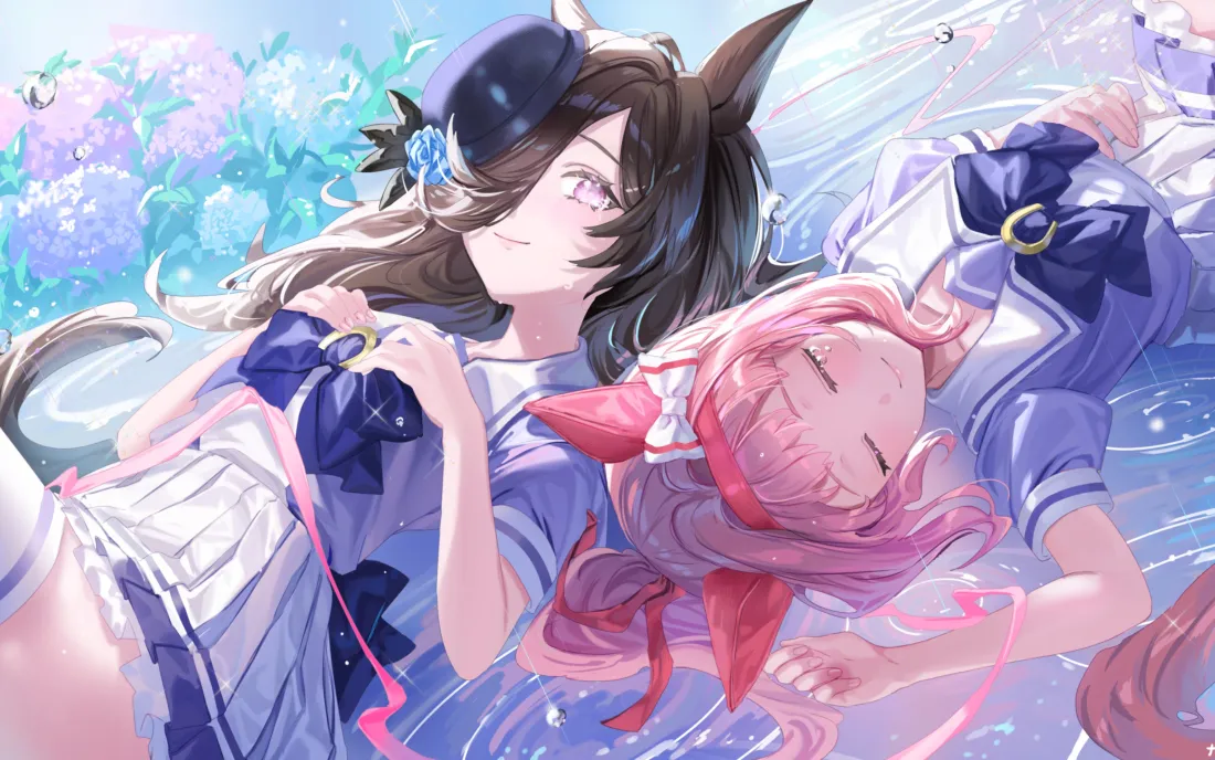 4k赛马娘壁纸｜水边背景图片 - 二次元泳装少女「哲风壁纸」