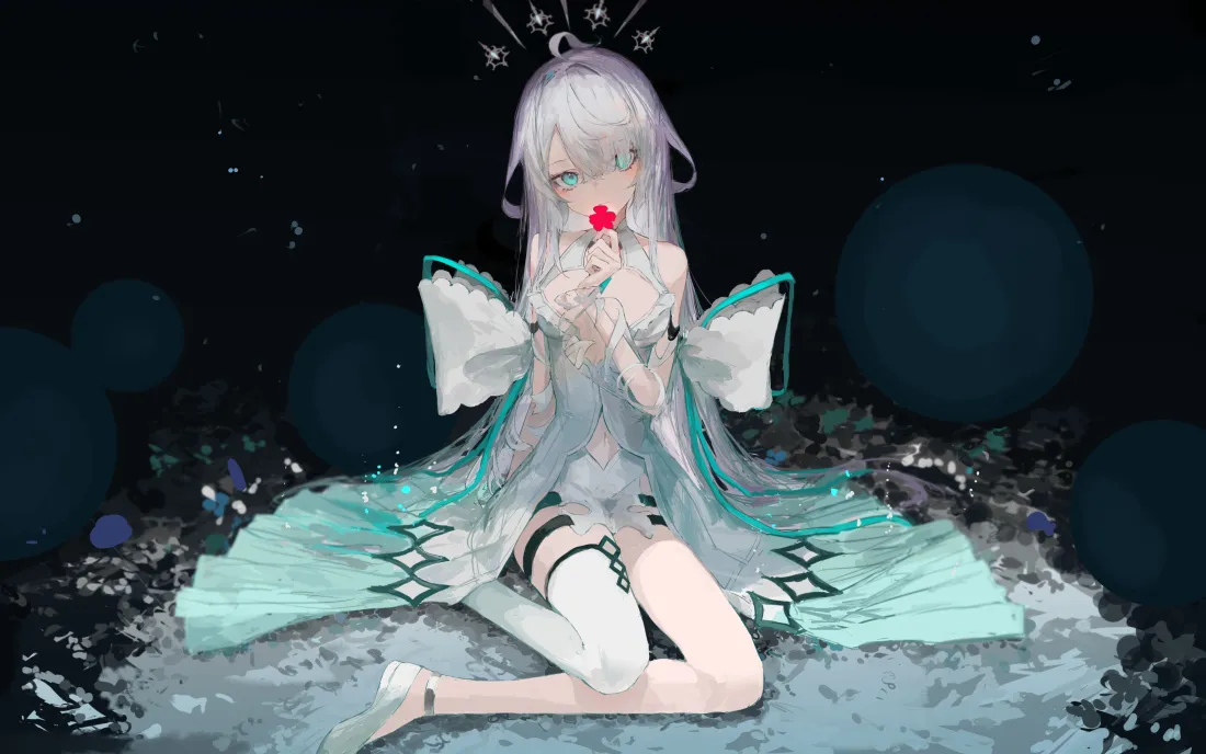 4k白发绿瞳少女壁纸｜深色光斑背景图片 - 二次元「哲风壁纸」