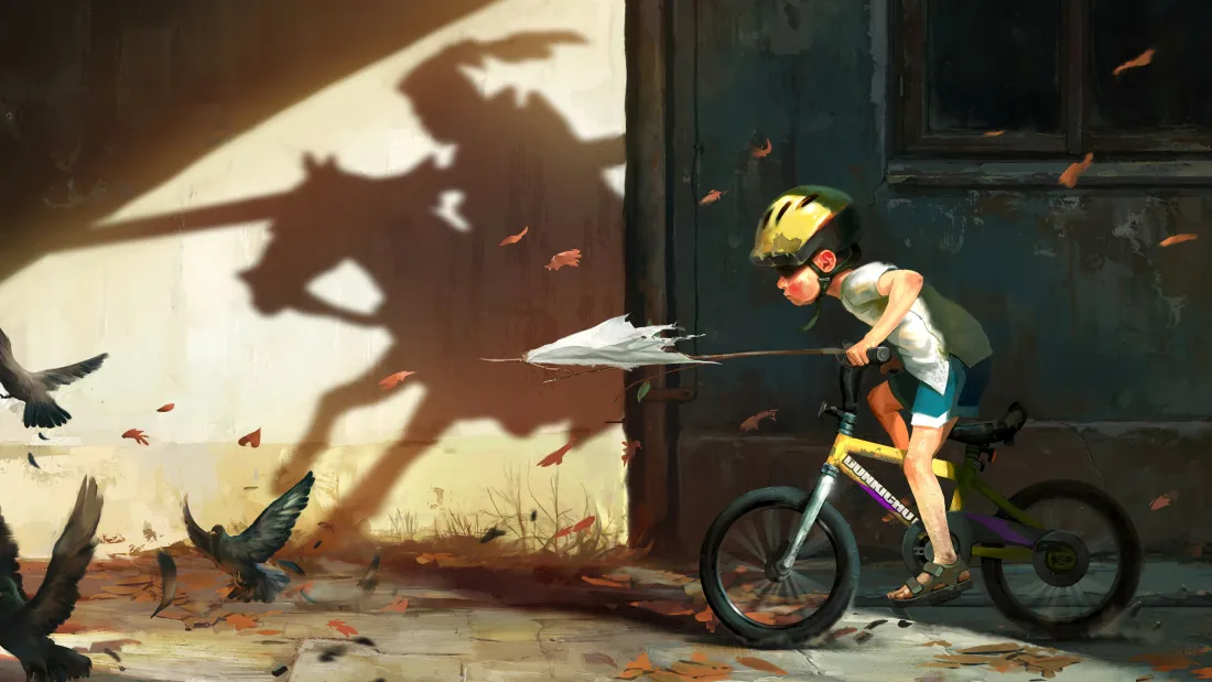 4k骑士与少年壁纸｜创意背景图片 - 童年幻想「哲风壁纸」