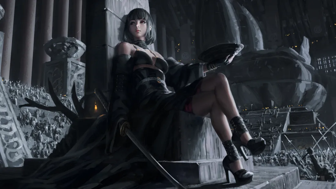 4k持剑黑衣女战士壁纸｜暗黑背景图片 - 废墟御姐「哲风壁纸」