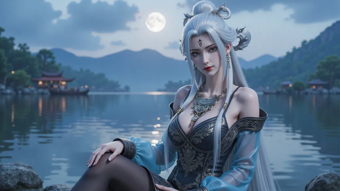 2k诛仙小白壁纸｜月夜湖水背景图片 - 古风美人「哲风壁纸」