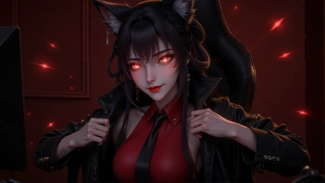 4k诛仙小白壁纸｜暗红色背景图片 - 狐耳少女「哲风壁纸」