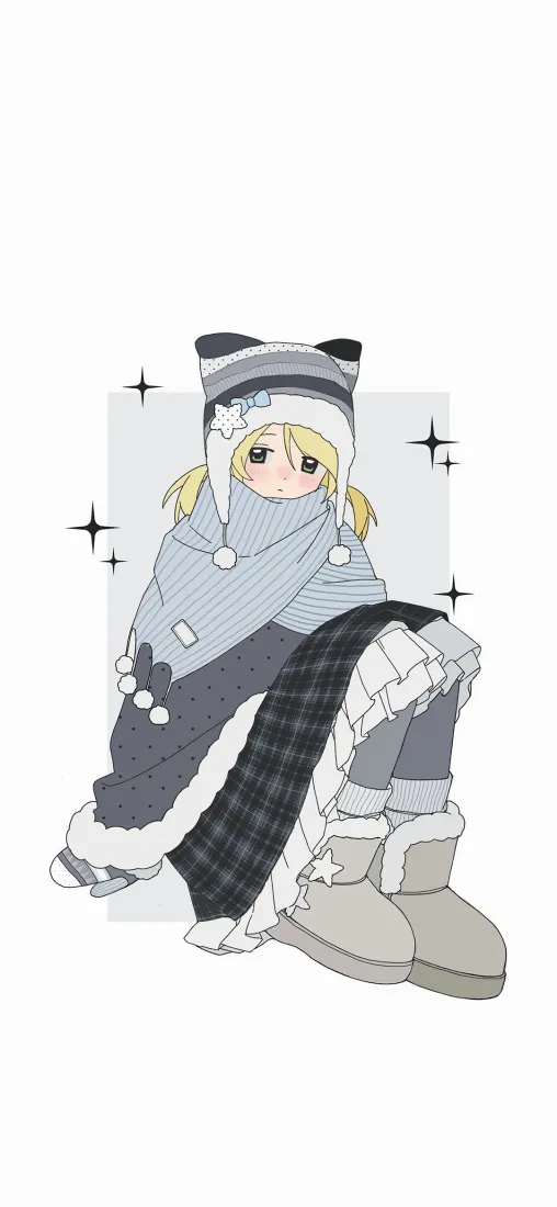 冬季穿搭少女手机壁纸｜简约背景图片 - 金发二次元少女「哲风壁纸」