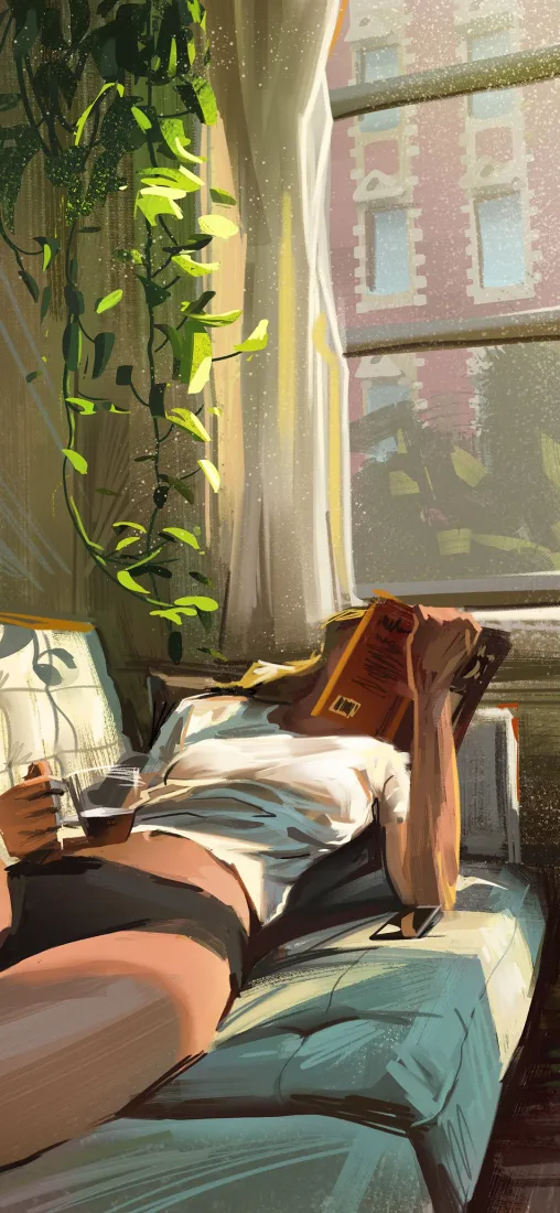 看书少女手机壁纸｜窗边背景图片 - 慵懒惬意「哲风壁纸」