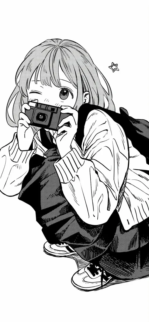 黑白少女手机壁纸｜二次元背景图片 - 手持相机「哲风壁纸」