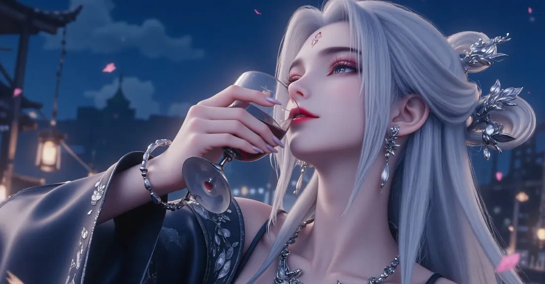 3k诛仙小白壁纸｜古风夜景背景图片 - 银发美人「哲风壁纸」