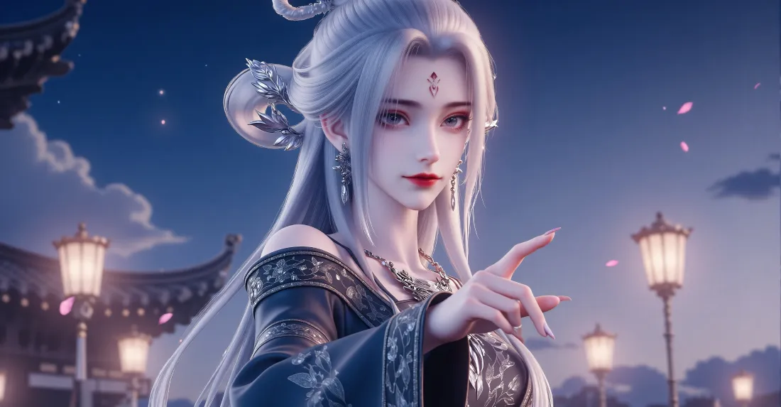 3k诛仙小白壁纸｜古风夜景背景图片 - 银发美人「哲风壁纸」