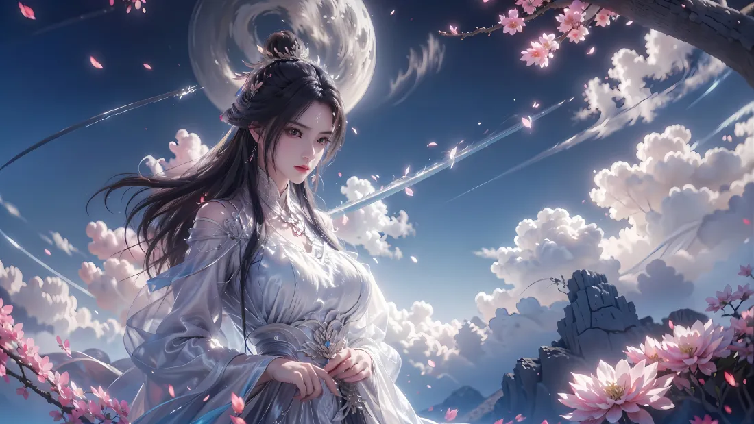 9k陆雪琪壁纸｜诛仙背景图片 - 桃林月夜「哲风壁纸」