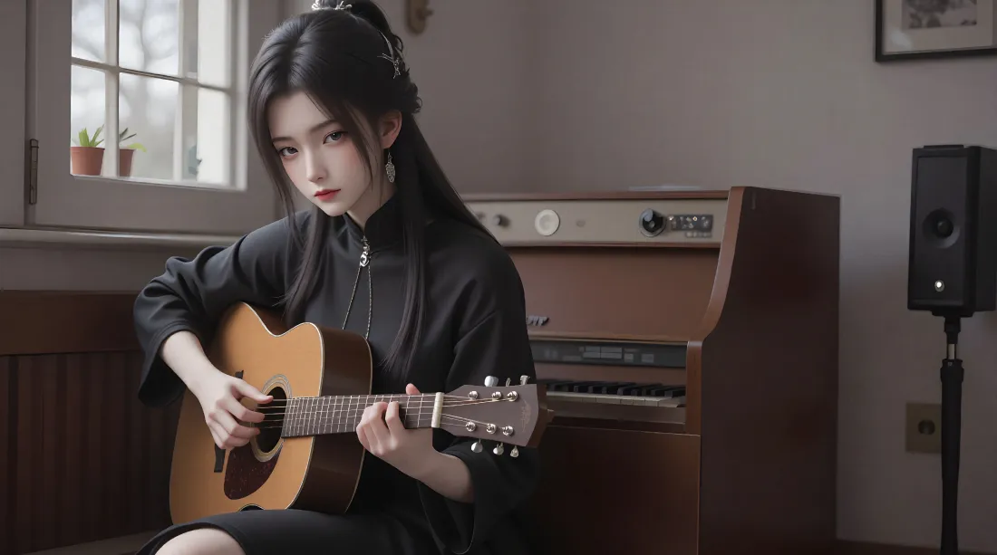 4k陆雪琪壁纸｜诛仙背景图片 - 黑衣弹吉他「哲风壁纸」