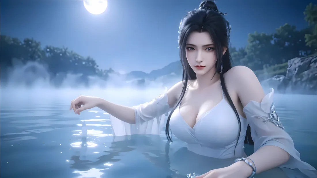 4k陆雪琪壁纸｜诛仙背景图片 - 月夜温泉出浴「哲风壁纸」