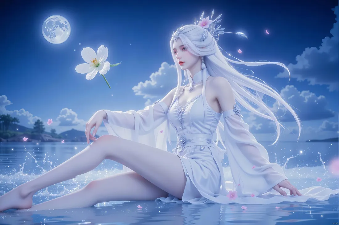 4k剑来剑妈壁纸｜月夜湖面背景图片 - 白发古风美人「哲风壁纸」