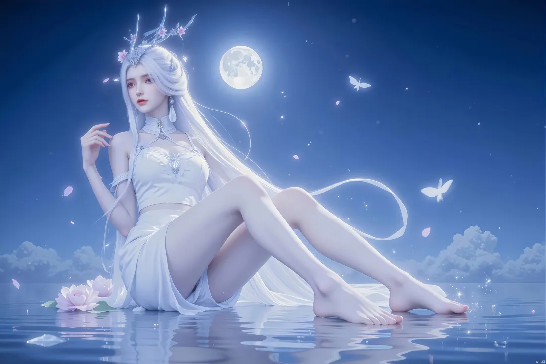 4k剑来壁纸｜月夜蓝水背景图片 - 白发白衣剑妈「哲风壁纸」