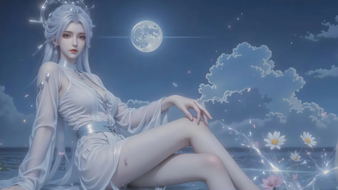 8k剑妈壁纸｜月夜海边花海背景图片 - 剑来仙侠「哲风壁纸」