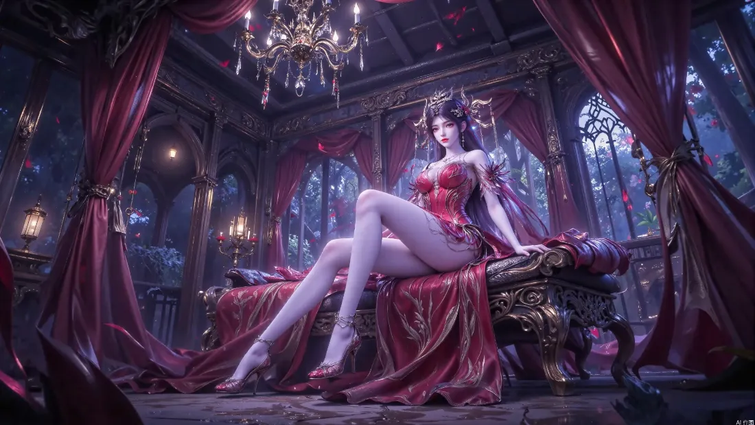 2k火灵儿完美世界壁纸｜古堡卧室背景图片 - 红衣女神「哲风壁纸」