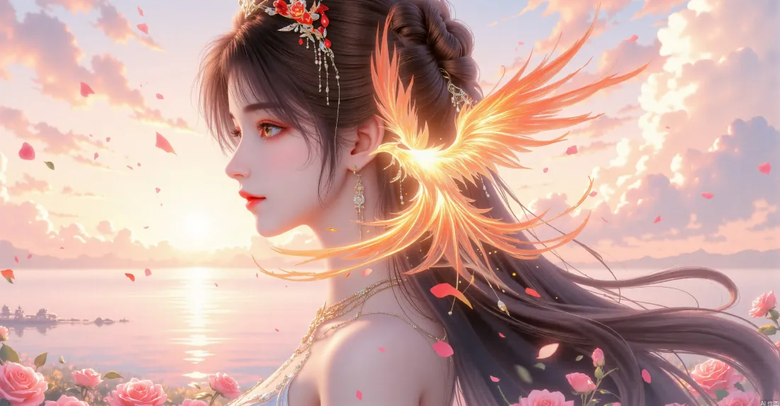 3k火灵儿完美世界壁纸｜海边花海背景图片 - 朱雀灵翼「哲风壁纸」