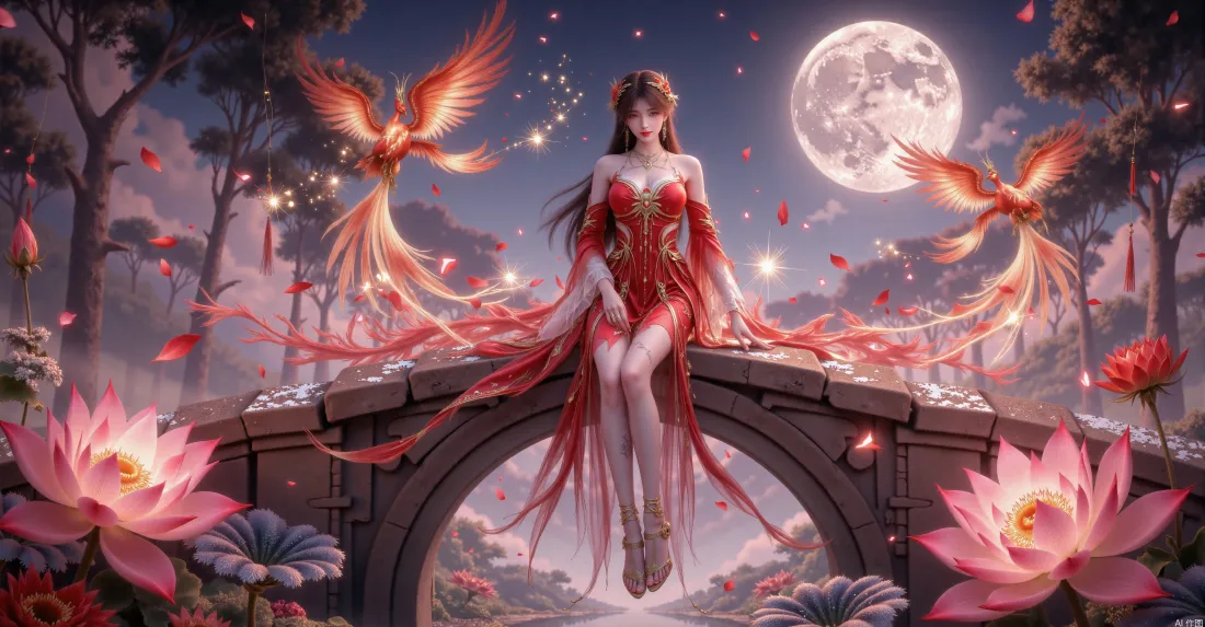 3k火灵儿完美世界壁纸｜月夜仙侠背景图片 - 红莲凤凰「哲风壁纸」