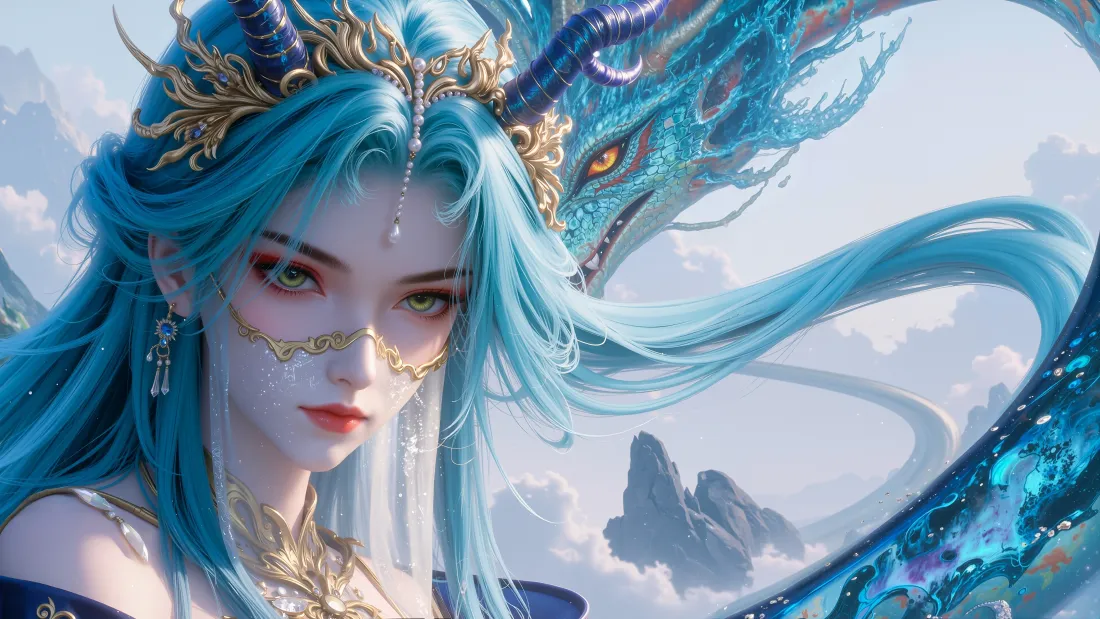 4k完美世界龙女壁纸｜玄幻背景图片 - 蓝龙相伴「哲风壁纸」