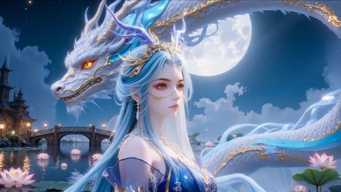 4k完美世界壁纸｜龙女背景图片 - 月夜银龙「哲风壁纸」