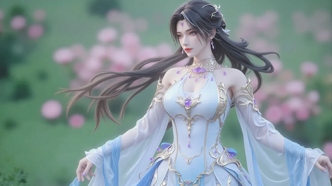 3k完美世界魔女壁纸｜清新花丛背景图片 - 国漫女神「哲风壁纸」