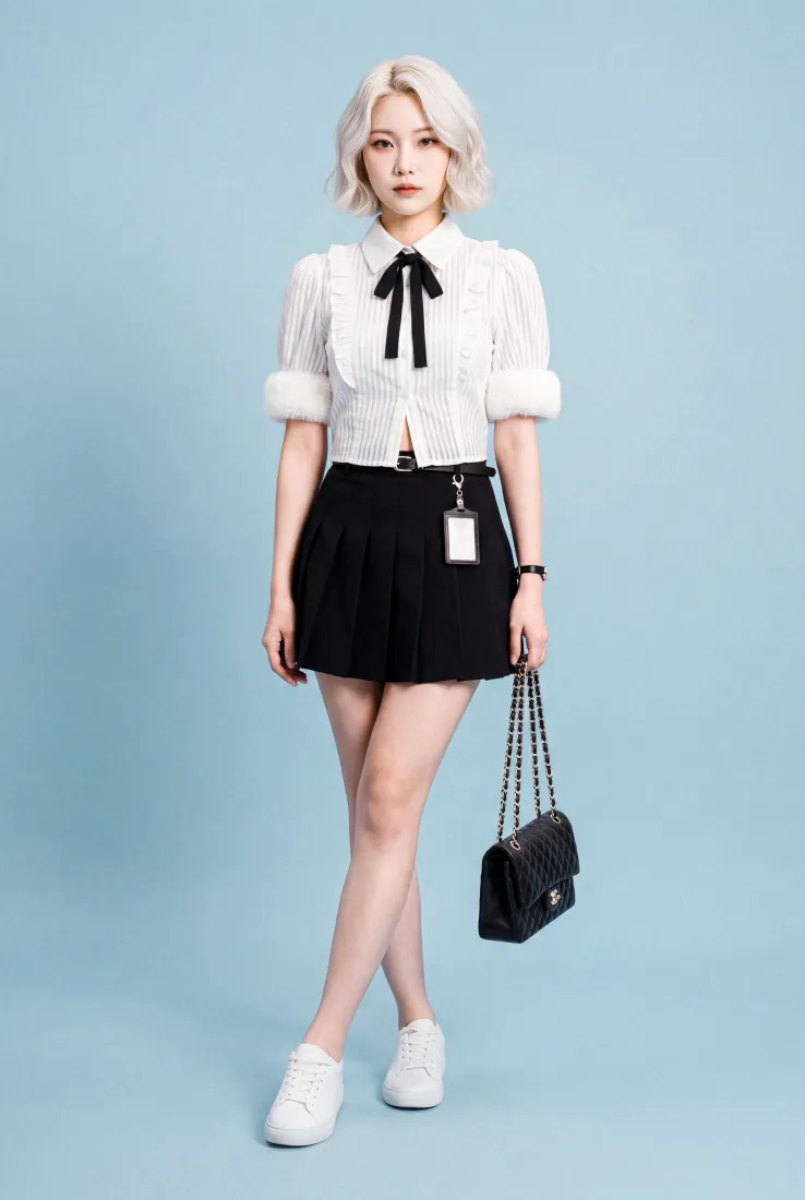 工作装模特手机壁纸｜浅蓝纯色背景图片 - 气质穿搭「哲风壁纸」