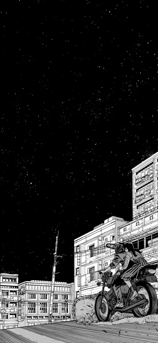 星空手机壁纸｜城镇房屋背景图片 - 街边摩托车「哲风壁纸」