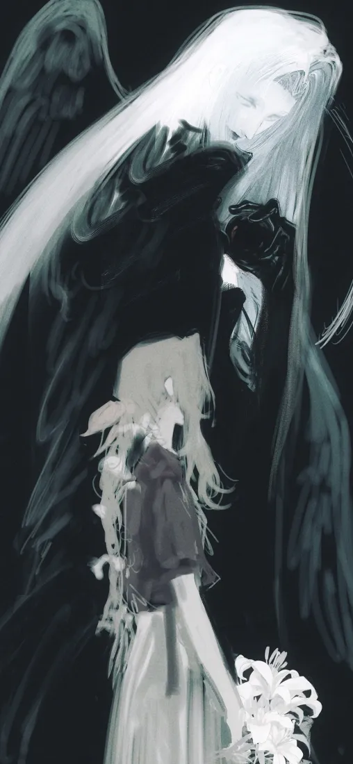 白发神女手机壁纸｜百合花背景图片 - 暗黑二次元「哲风壁纸」