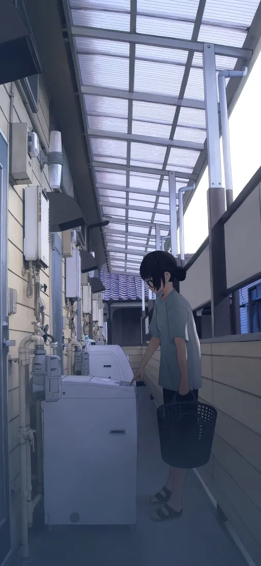 动漫少女手机壁纸｜日常背景图片 - 楼道洗衣机「哲风壁纸」