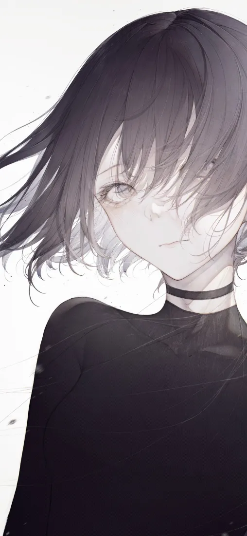 黑白发少女手机壁纸｜简约背景图片 - 二次元「哲风壁纸」