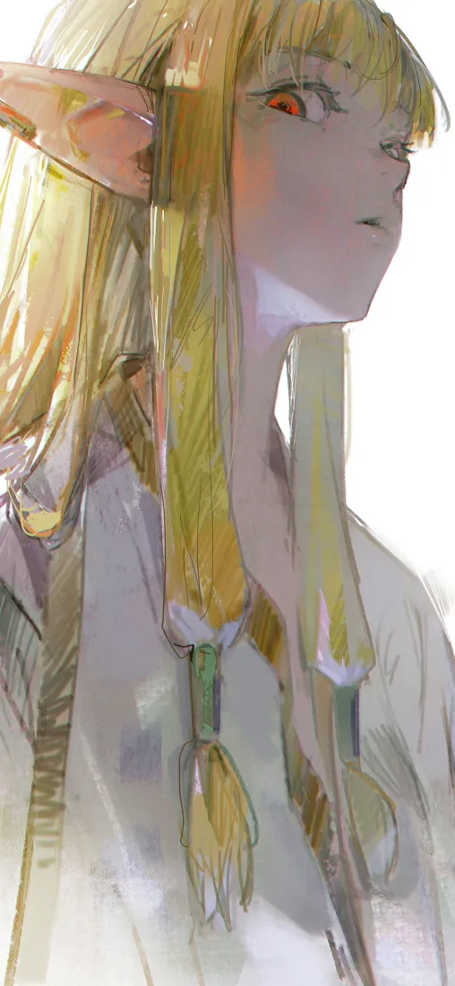 精灵手机壁纸｜二次元背景图片 - 金发红瞳俯视「哲风壁纸」