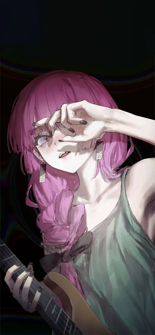 粉发少女手机壁纸｜吉他背景图片 - 二次元「哲风壁纸」