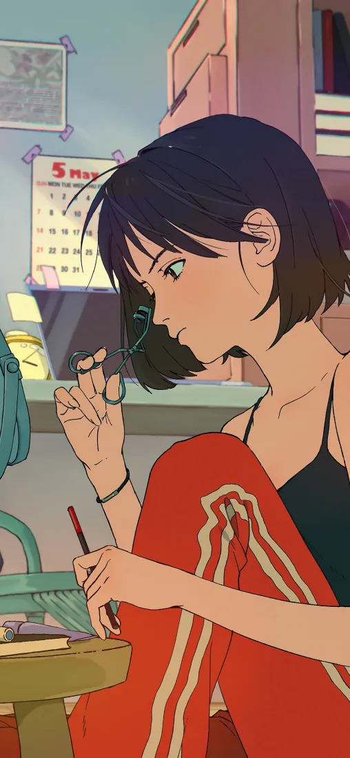 短发少女手机壁纸｜日常背景图片 - 夹睫毛「哲风壁纸」