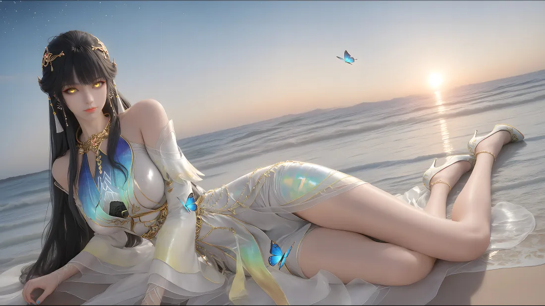 4k白月蓉壁纸｜百炼成神背景图片 - 海边落日「哲风壁纸」